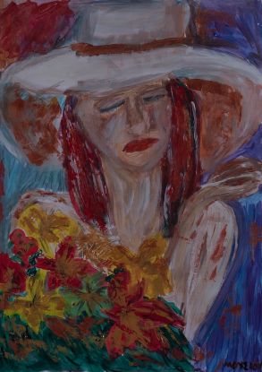 Image of Red-haired woman with hat